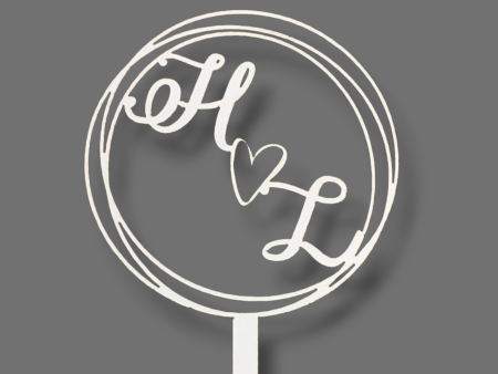 Wood topper (White)  Initials in circle  Online Hot Sale