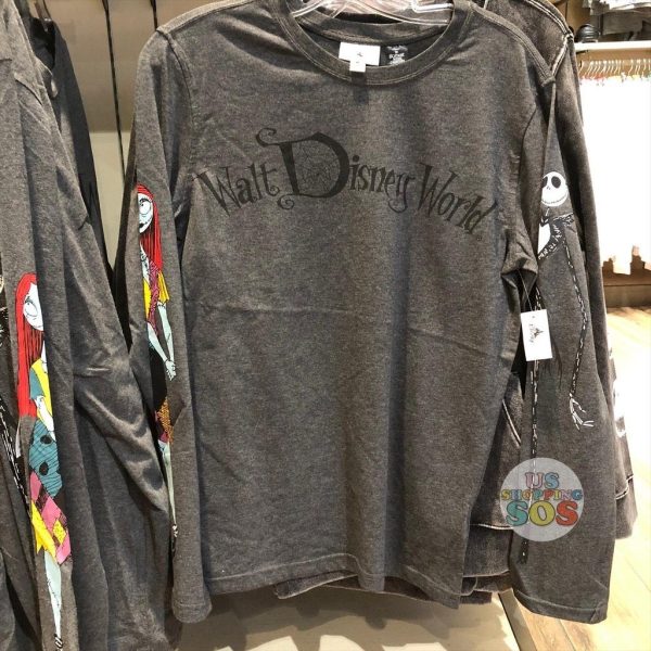 WDW - The Nightmare Before Christmas Apparel - Jack & Sally on Sleeve “Walt Disney World” Heather Grey Long Sleeve T-shirt (Adult) Fashion