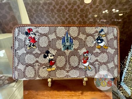 WDW - Coach Disney Parks Mickey & Friends Signature Jacquard Accordion Zip Wallet For Cheap