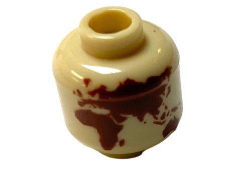 Minifigure, Head without Face with Reddish Brown Globe World Map with Japan and Hawaii Pattern, Part# 3626cpb2892 on Sale