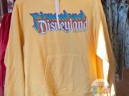 DLR - Disneyland Resort  Retro Stack Logo Yellow Hoodie Pullover (Adult) Online Hot Sale