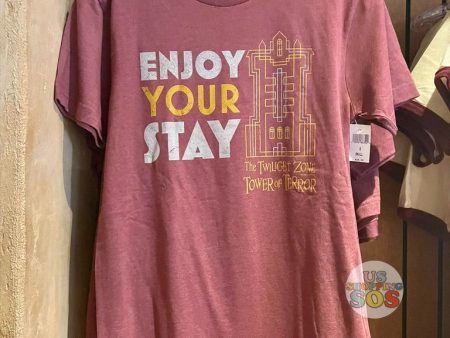 WDW - The Hollywood Tower Hotel Enjoy Your Stay Burgundy T-Shirt (Adult) For Sale