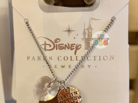 DLR - Disney Parks Jewelry - Swarovski Crystal “33.8121° N 117.9190° W” Castle Necklace (Silver) on Sale