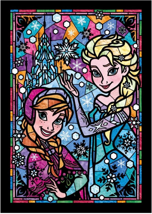 Japan Tenyo - Disney Puzzle - 266 Pieces Tight Series Stained Art - Stained Glass x Elsa & Anna For Sale