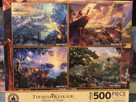 DLR - 4 x 500 Piece Disney Parks Puzzle by Thomas Kinkade - Peter Pan The Lion King Pinocchio The Jungle Book on Sale