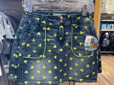 DLR - Neon Green Mickey Icon All-Over-Print Denim Skirt (Adult) Online Hot Sale