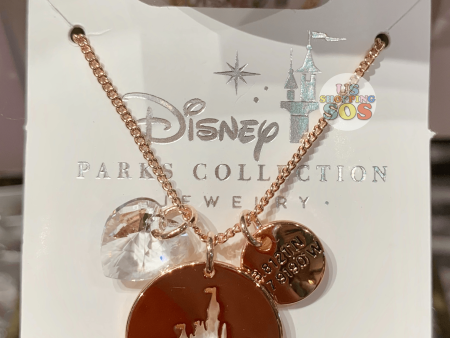 DLR - Disney Parks Jewelry - Swarovski Crystal “33.8121° N 117.9190° W” Castle Necklace (Gold) For Cheap